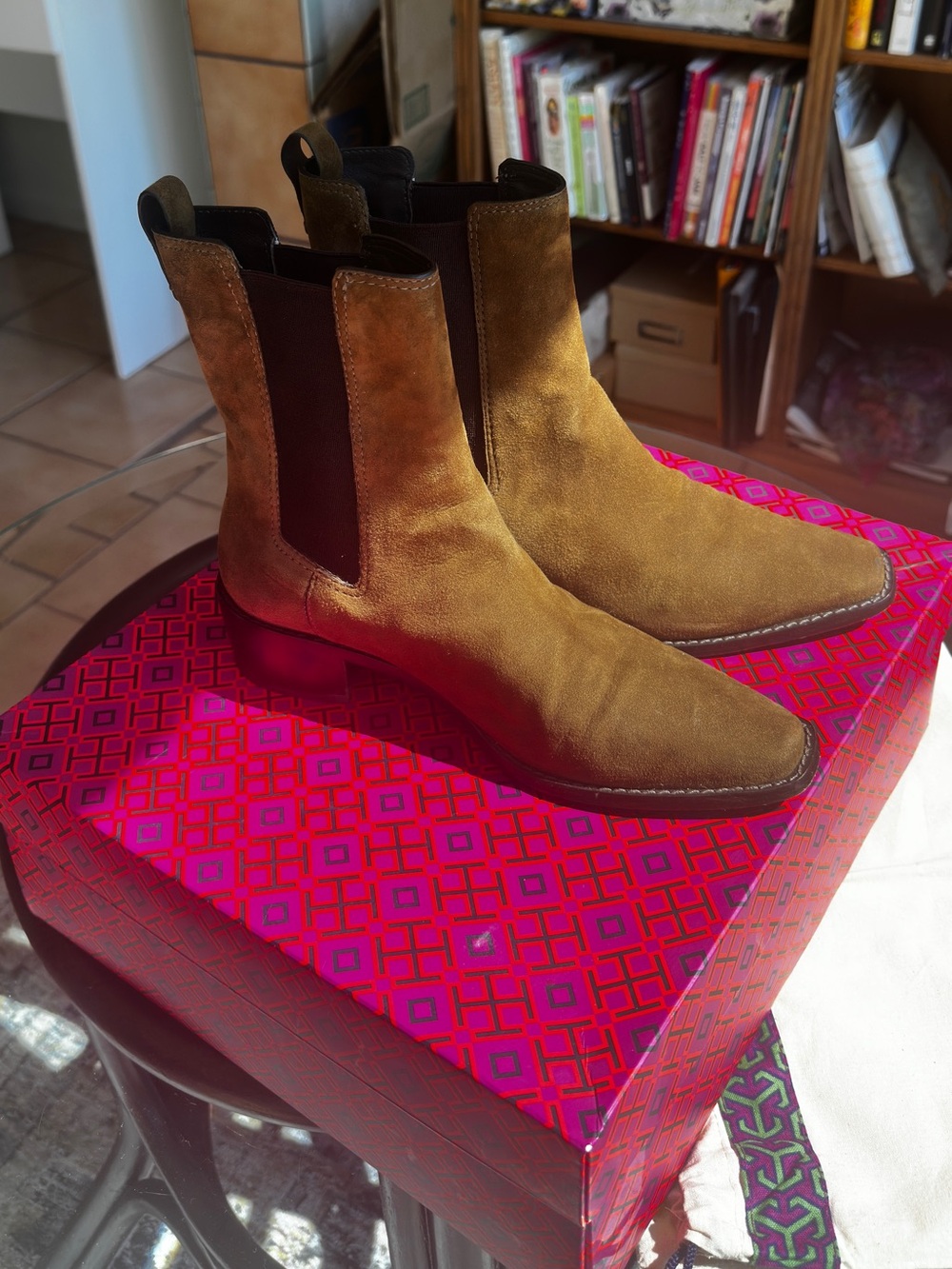 Tory Burch Suede Chelsea Boots River Rock 6.5